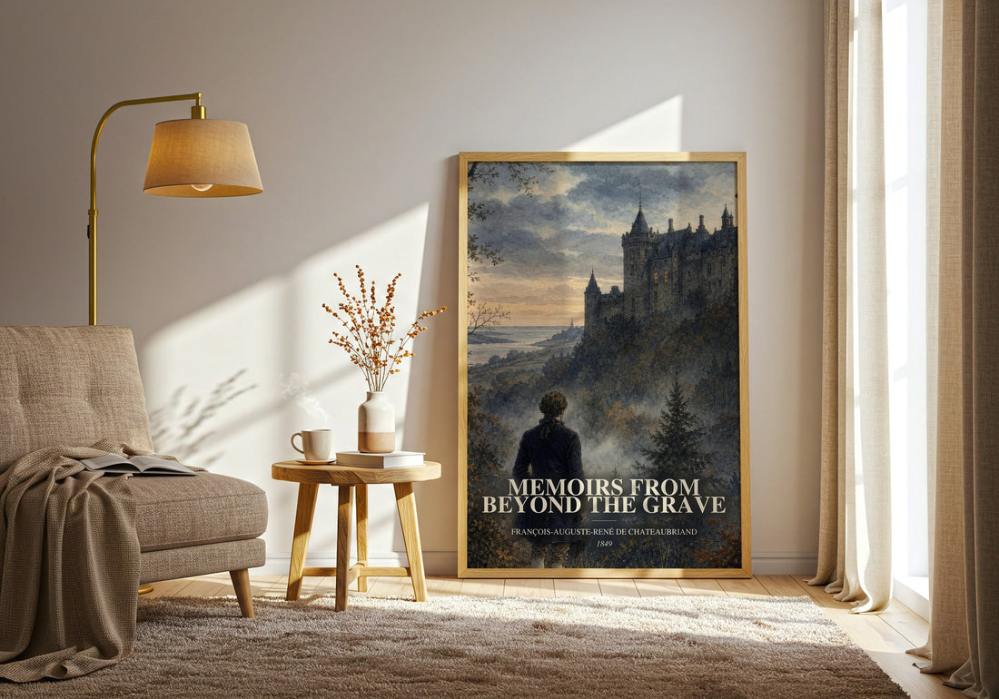 Memoirs From Beyond the Grave watercolour print in frame leaning in hallway – memoir wall art