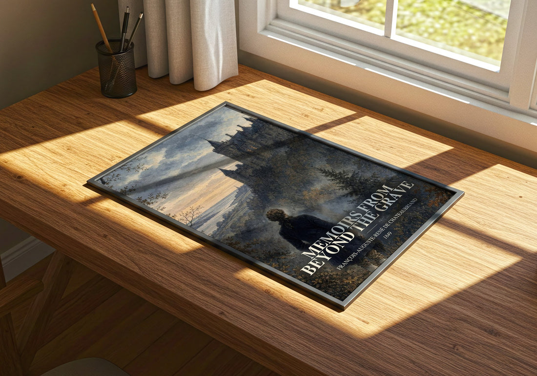Memoirs From Beyond the Grave watercolour book poster framed on wall – memoir wall art