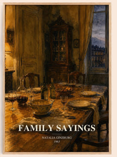 Family Sayings watercolour book poster by Natalia Ginzburg – framed literary art print
