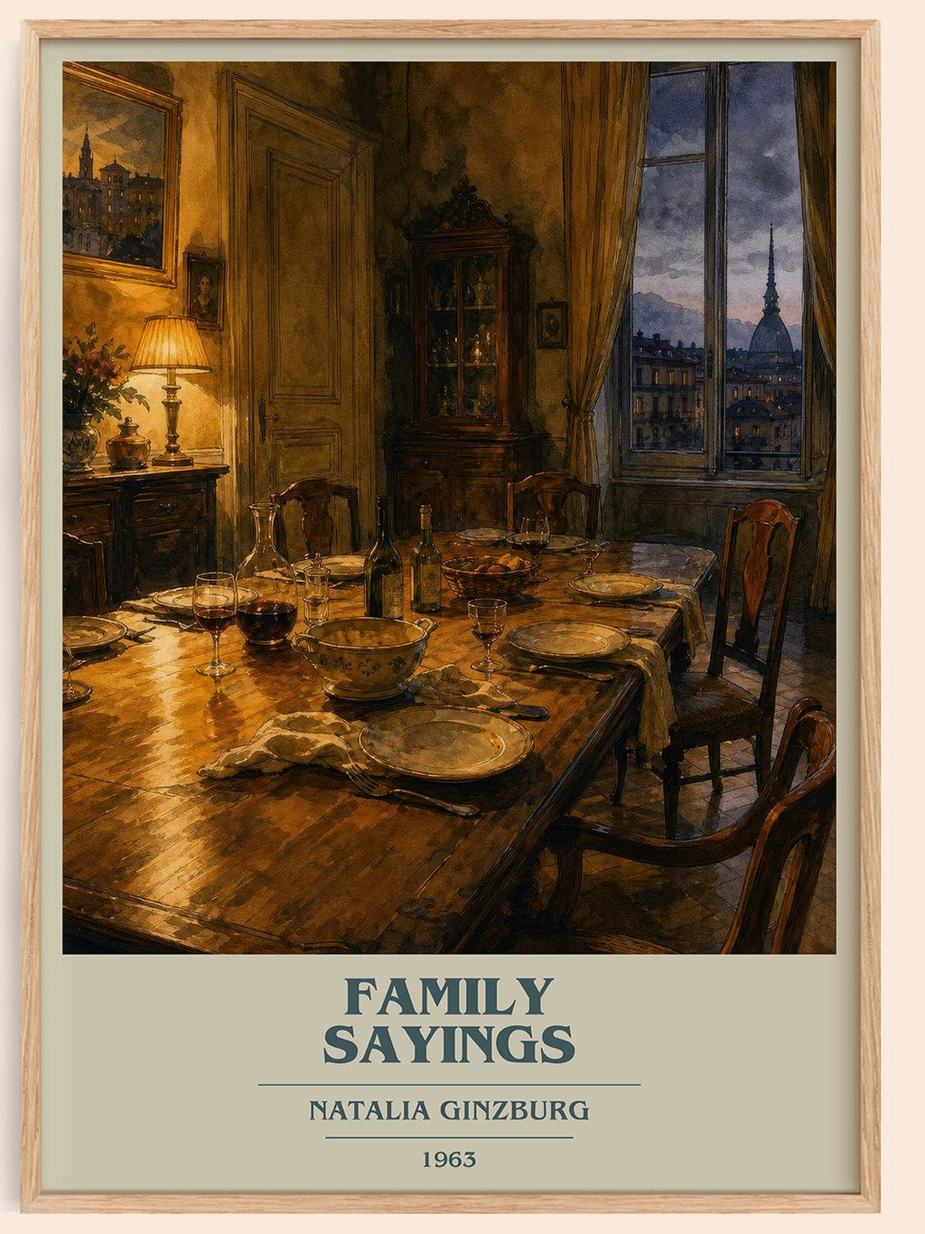 Family Sayings book cover book poster by Natalia Ginzburg – framed literary art print