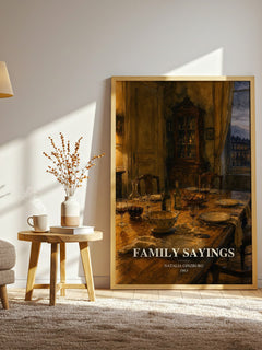Family Sayings watercolour print in frame leaning in hallway – memoir wall art