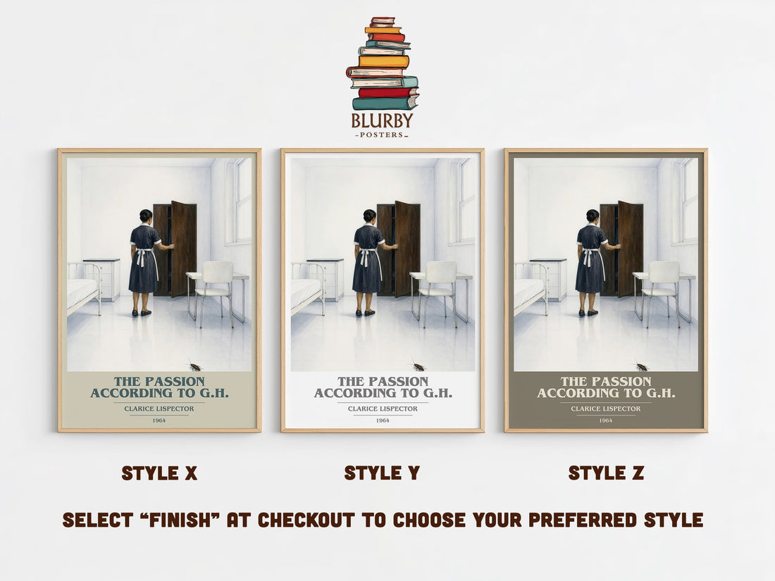 The Passion According to G.H. book cover print in frame leaning in hallway – literary fiction wall art
