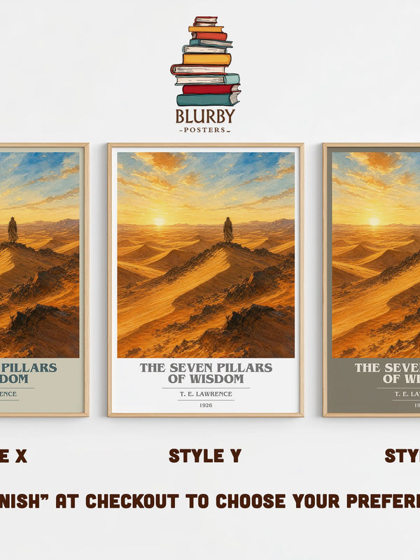 The Seven Pillars of Wisdom book cover print in frame leaning in hallway – memoir wall art