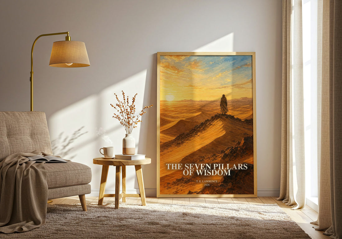The Seven Pillars of Wisdom watercolour print in frame leaning in hallway – memoir wall art