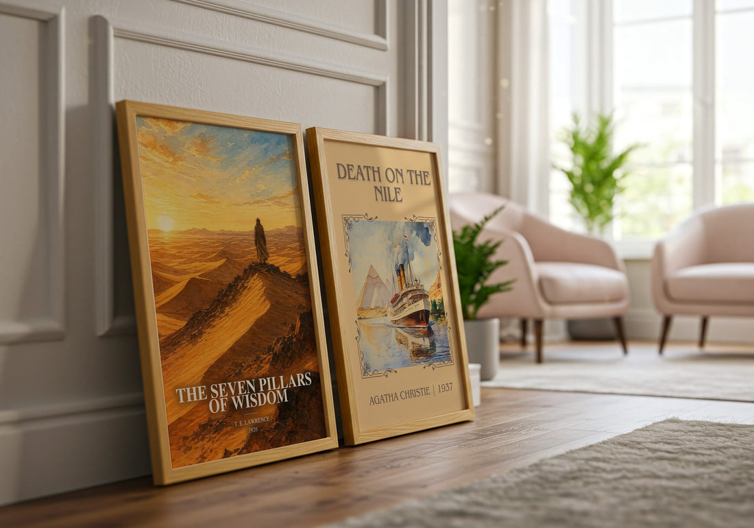 The Seven Pillars of Wisdom watercolour print framed by window – literary home decor