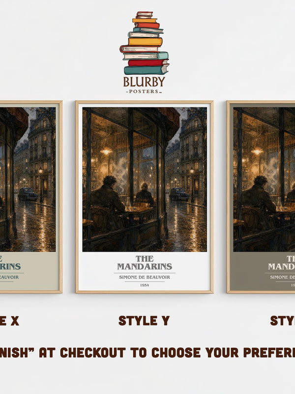The Mandarins book cover print in frame leaning in hallway – literary fiction wall art