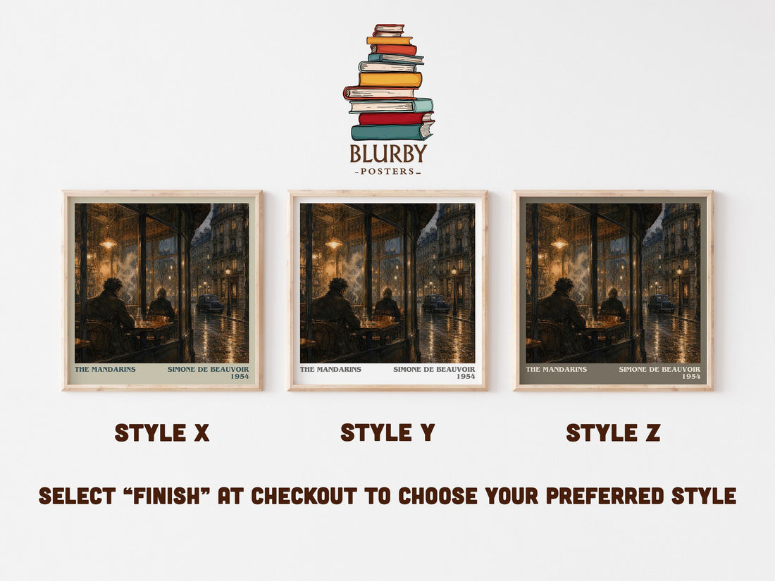 The Mandarins literary print in frame leaning in hallway – literary fiction wall art (mockup)