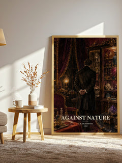 Against Nature watercolour print in frame leaning in hallway – literary fiction wall art
