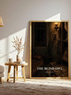 The Blind Owl watercolour print in frame leaning in hallway – literary fiction wall art