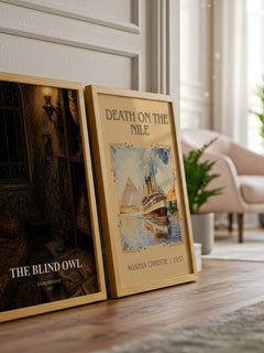The Blind Owl watercolour print framed by window – literary home decor