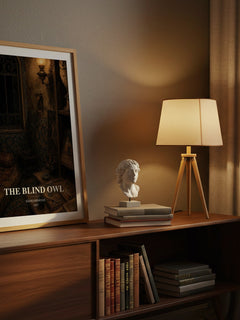 The Blind Owl watercolour print on bookshelf – Ṣādiq Hidāyat fan gift