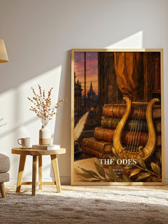 The Odes watercolour print in frame leaning in hallway – poetry wall art