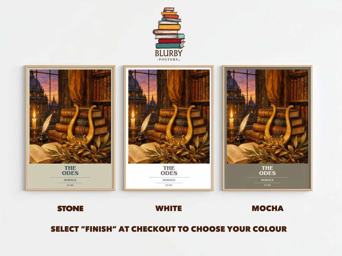 The Odes book cover print framed by window – Stone, White and Mocha side by side – choose your colour