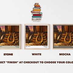 The Odes literary print framed by window – Stone, White and Mocha square prints side by side – choose your colour