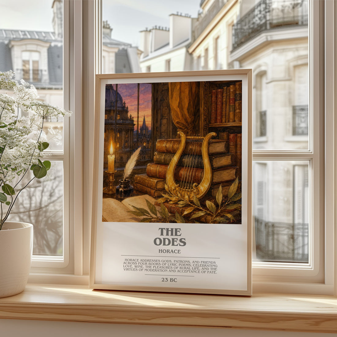 The Odes bookish print in frame leaning in hallway – poetry wall art
