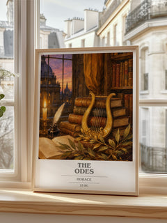 The Odes book cover print in frame leaning in hallway – poetry wall art