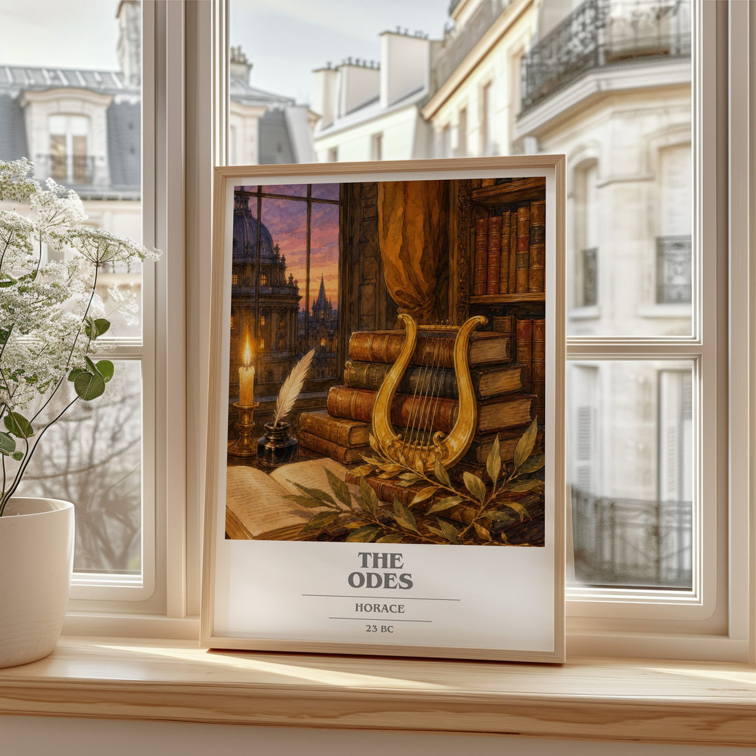 The Odes book cover print in frame leaning in hallway – poetry wall art