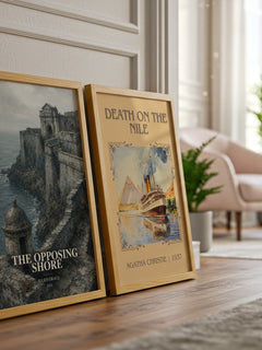 The Opposing Shore watercolour print framed by window – literary home decor