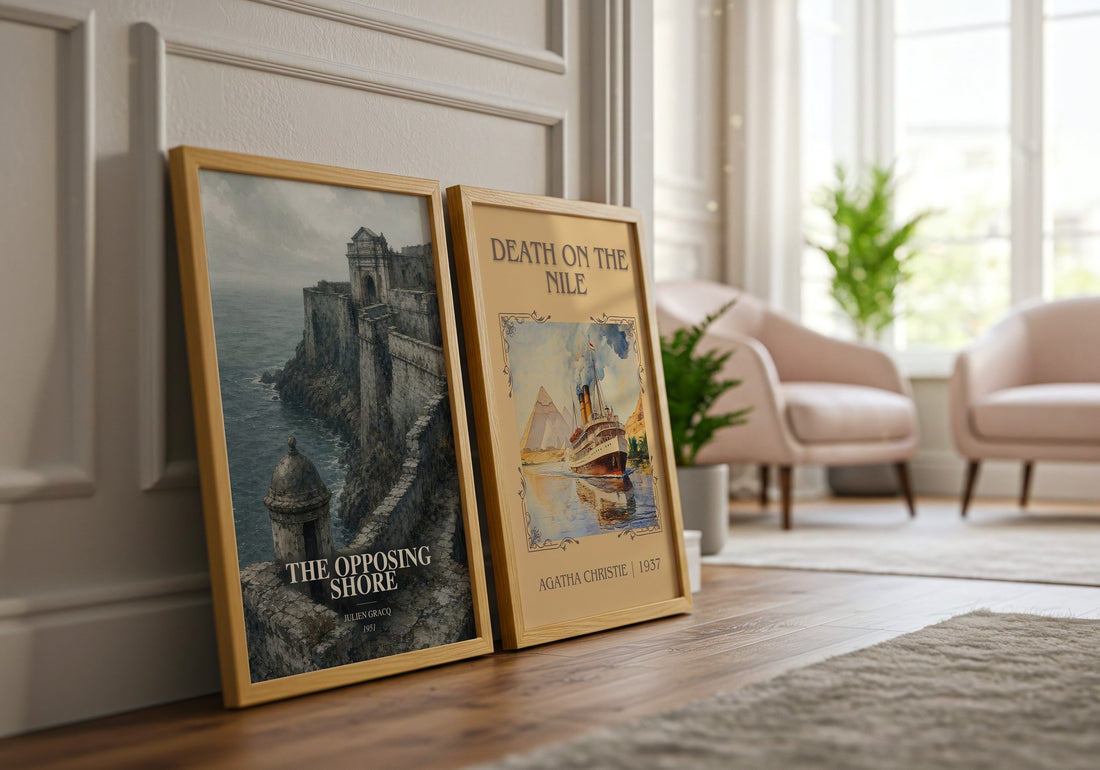 The Opposing Shore watercolour print framed by window – literary home decor
