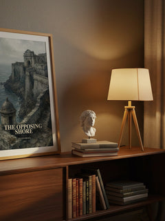 The Opposing Shore watercolour print on bookshelf – Julien Gracq fan gift