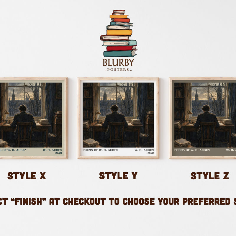 Poems of W. H. Auden literary print in frame leaning in hallway – poetry wall art