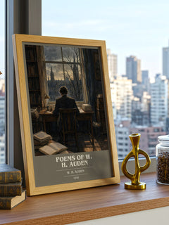 Poems of W. H. Auden book cover print framed by window – literary home decor