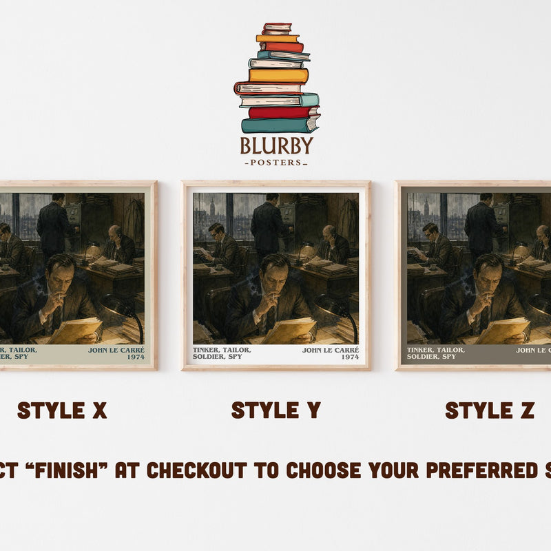 Tinker, Tailor, Soldier, Spy literary print in frame leaning in hallway – thriller wall art