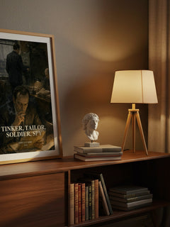 Tinker, Tailor, Soldier, Spy watercolour print on bookshelf – John le Carré fan gift