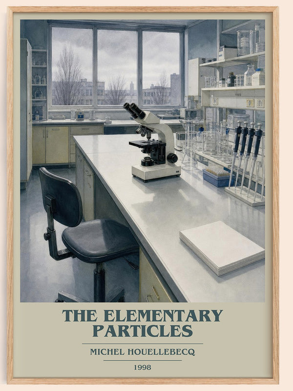 The Elementary Particles book cover book poster by Michel Houellebecq – framed literary art print