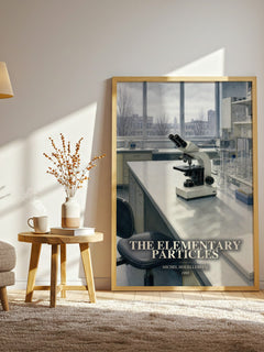 The Elementary Particles watercolour print in frame leaning in hallway – literary fiction wall art
