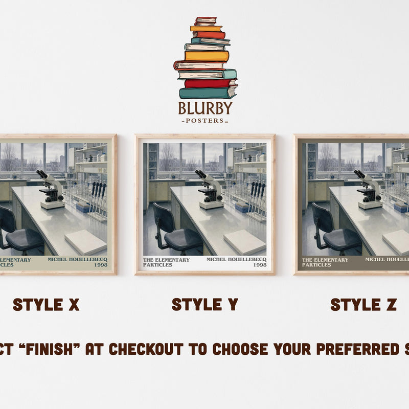 The Elementary Particles literary print in frame leaning in hallway – literary fiction wall art