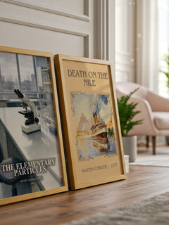 The Elementary Particles watercolour print framed by window – literary home decor