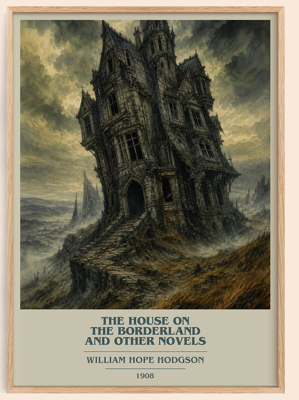 The House On The Borderland And Other Novels book cover book poster by William Hope Hodgson – framed literary art print