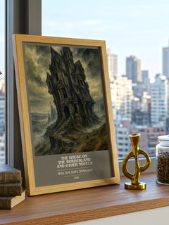 The House On The Borderland And Other Novels book cover print framed by window – literary home decor