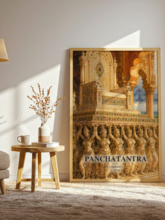 Panchatantra watercolour print in frame leaning in hallway – childrens wall art