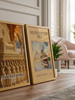 Panchatantra watercolour print framed by window – literary home decor