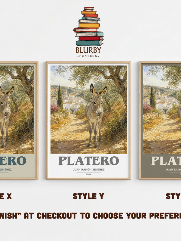 Platero book cover print in frame leaning in hallway – poetry wall art