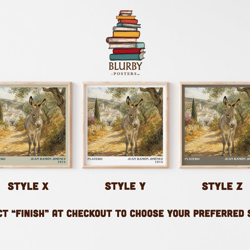 Platero literary print in frame leaning in hallway – poetry wall art
