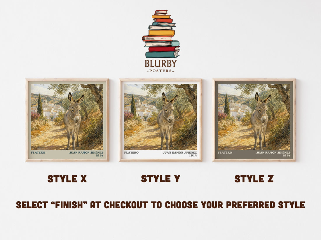 Platero literary print in frame leaning in hallway – poetry wall art (mockup)