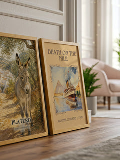 Platero watercolour print framed by window – literary home decor