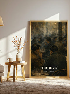 The Hive watercolour print in frame leaning in hallway – literary fiction wall art