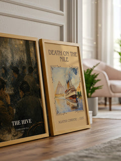 The Hive watercolour print framed by window – literary home decor