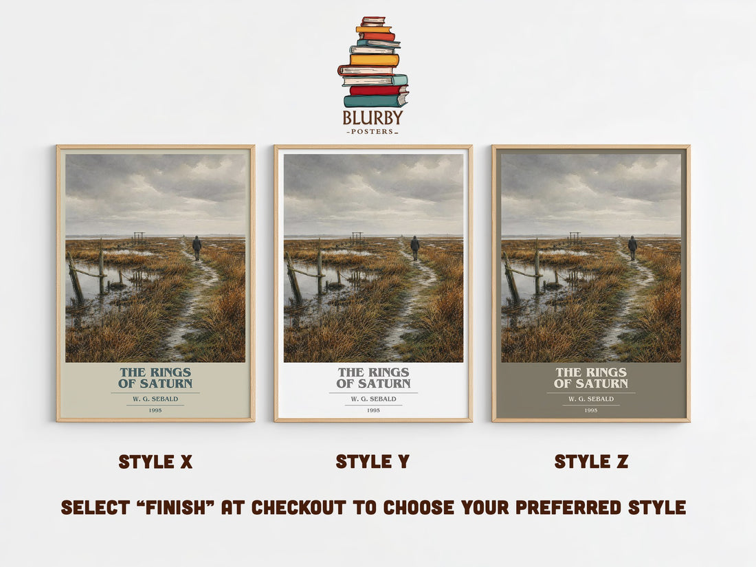 The Rings of Saturn book cover print in frame leaning in hallway – non fiction wall art (mockup)