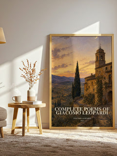 Complete Poems of Giacomo Leopardi watercolour print in frame leaning in hallway – poetry wall art