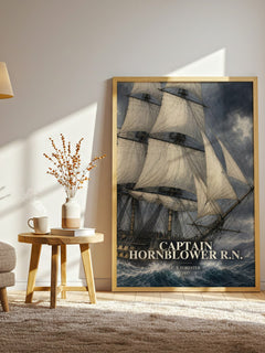 Captain Hornblower R.N. watercolour print in frame leaning in hallway – historical fiction wall art