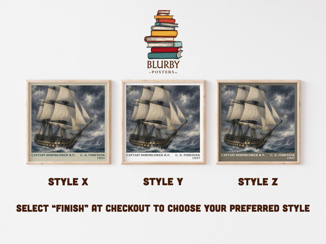 Captain Hornblower R.N. literary print in frame leaning in hallway – historical fiction wall art (mockup)