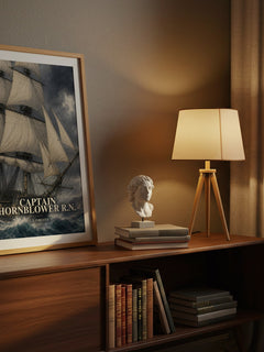 Captain Hornblower R.N. watercolour print on bookshelf – C. S. Forester fan gift