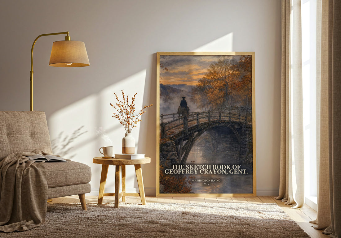 The Sketch Book Of Geoffrey Crayon, Gent. watercolour print in frame leaning in hallway – classic literature wall art
