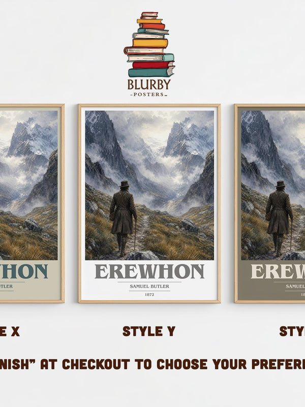 Erewhon book cover print in frame leaning in hallway – satire wall art