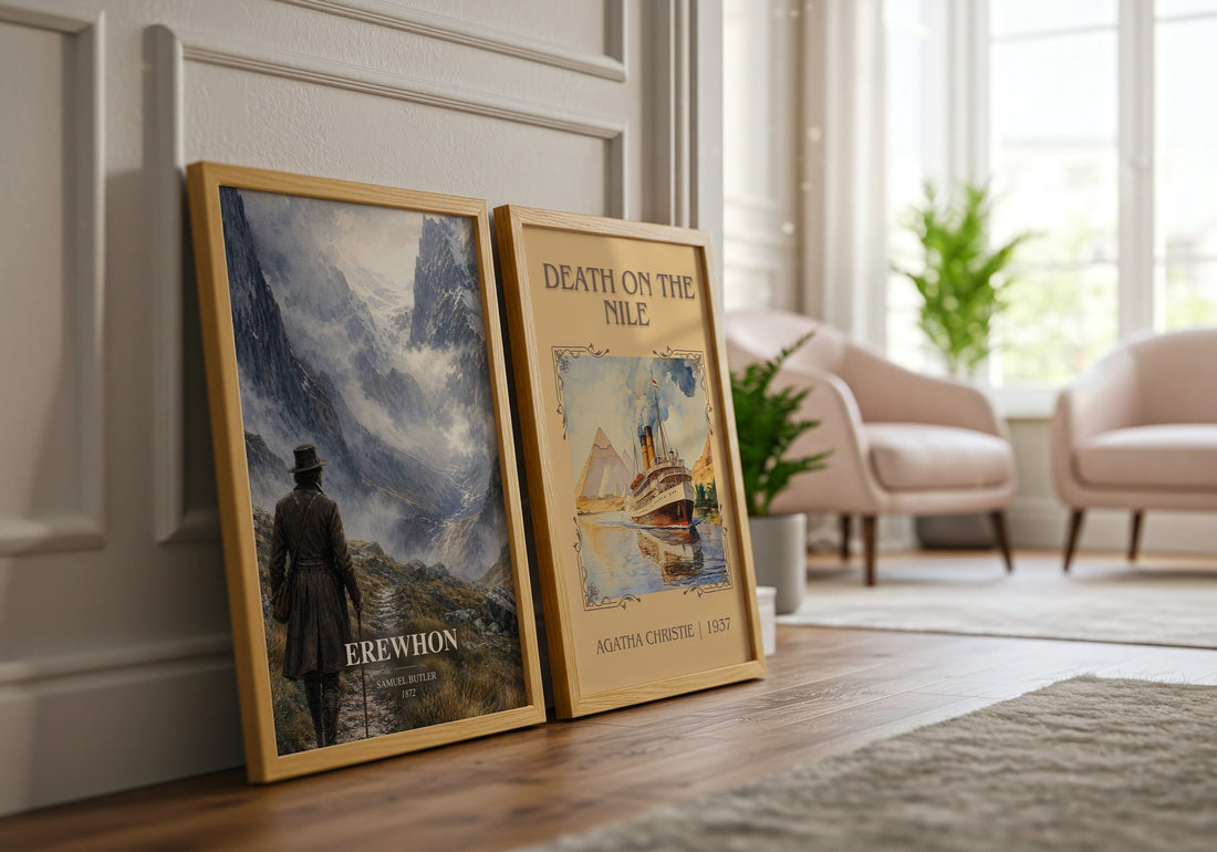Erewhon watercolour print framed by window – literary home decor